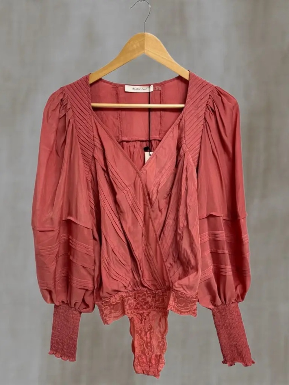 Mustard Seed Pink V-Neck Bodysuit- coral/mauve